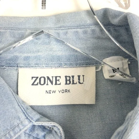 Vintage Denim Button Front Shirt Sun Moon Stars Applique Patches Rhinestones M - Picture 6 of 6